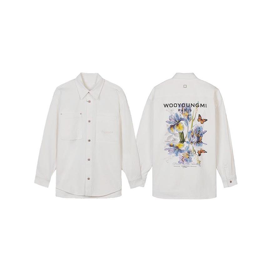 WOOYOUNGMI Men’s Flower Back Logo Denim Long Sleeve Shirt