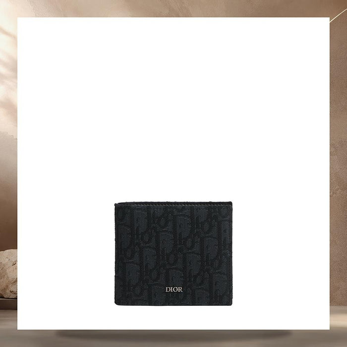 DIOR Black Dior Oblique Jacquard Coin Card Holder Wallet