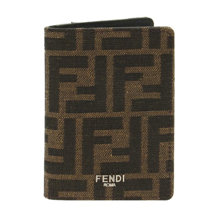FENDI FF Logo Leather Card Holder Black
