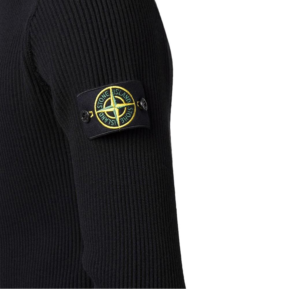 STONE ISLAND Black Ribbed Wool Round Neck Knit Sweater 7515521C2 V0029