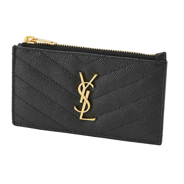 Saint Laurent Cassandra Monogram Caviar Gold Matelassé Card Holder Black