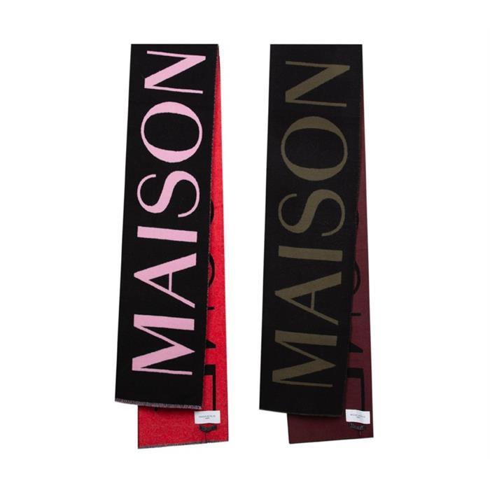 Maison Kitsune Logo Lettering Jacquard Wool Scarf
