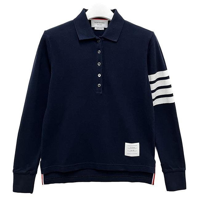 THOM BROWNE Navy Classic 4-Bar Armband Long-Sleeve Polo Tee