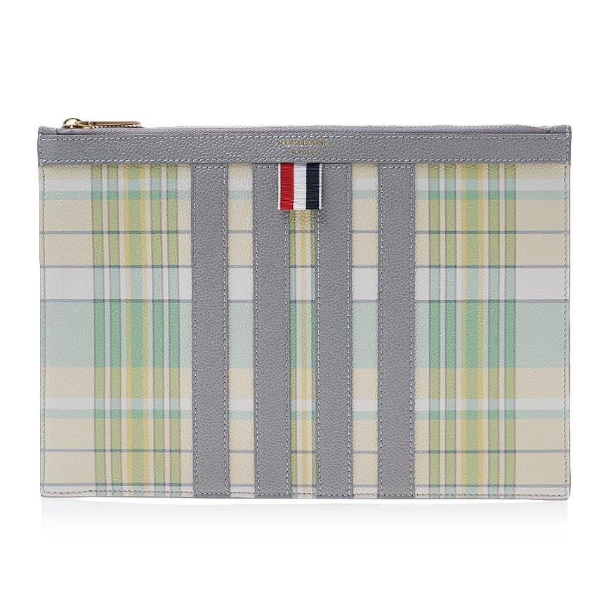 THOM BROWNE Madras Check Leather Clutch Bag for Men