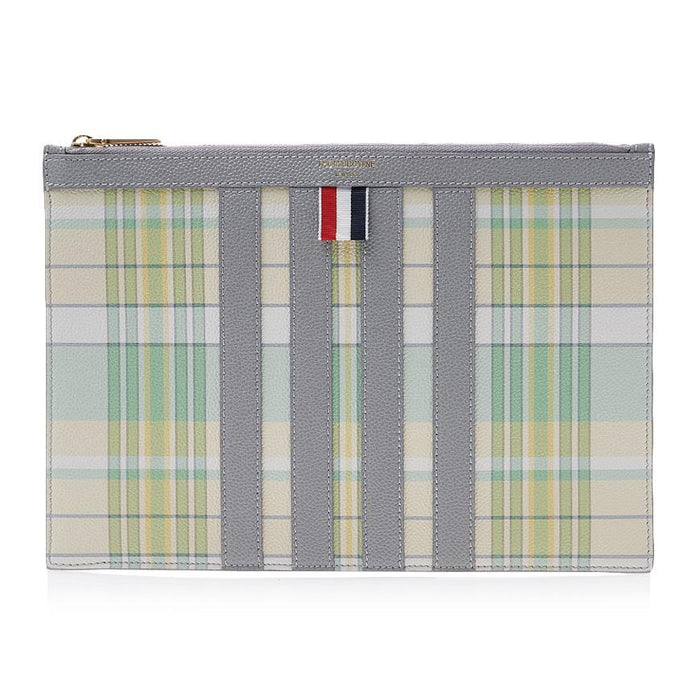 THOM BROWNE Madras Check Leather Clutch Bag for Men
