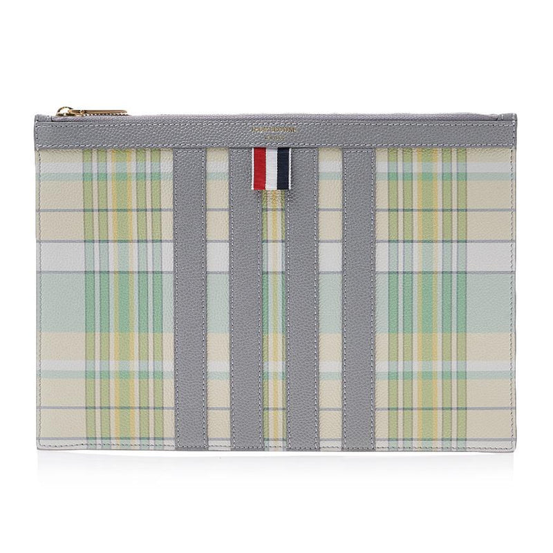 THOM BROWNE Madras Check Leather Clutch Bag for Men