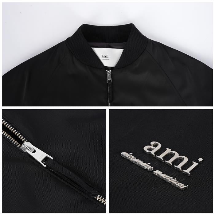 AMI Logo Technical Twill Bomber Jacket HJK012 PA0007 001