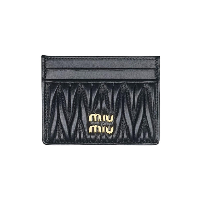 Miu Miu Matelasse Leather Card Holder Black Women