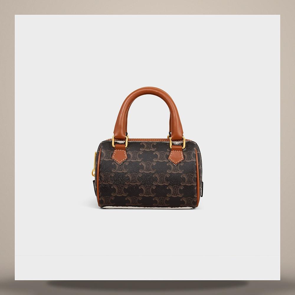 CELINE Medium Boston Triomphe Canvas Calfskin Tote Bag Tan