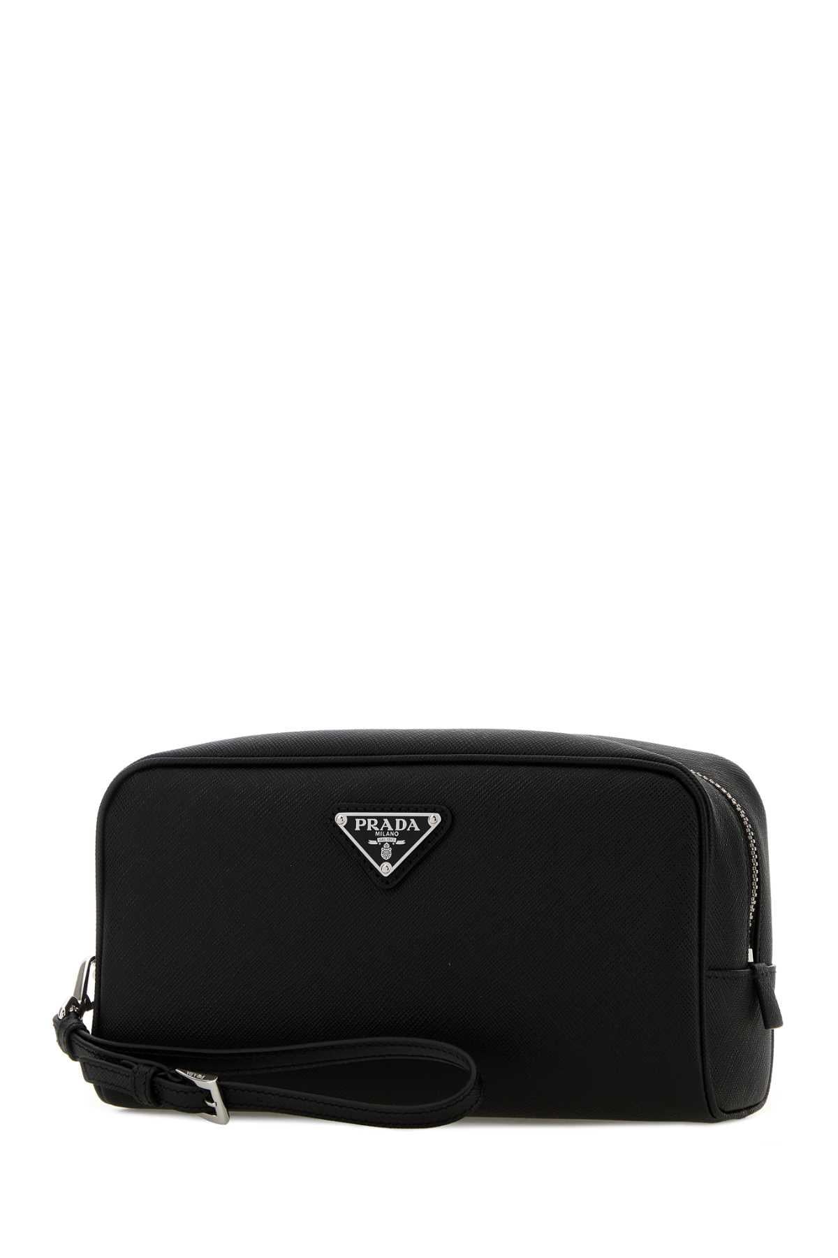 PRADA Black Leather Zip Pouch for Men