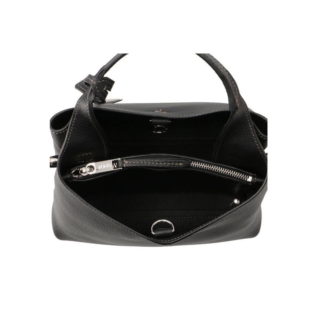 Tods Timeless Logo Leather Bucket Crossbody Bag Black