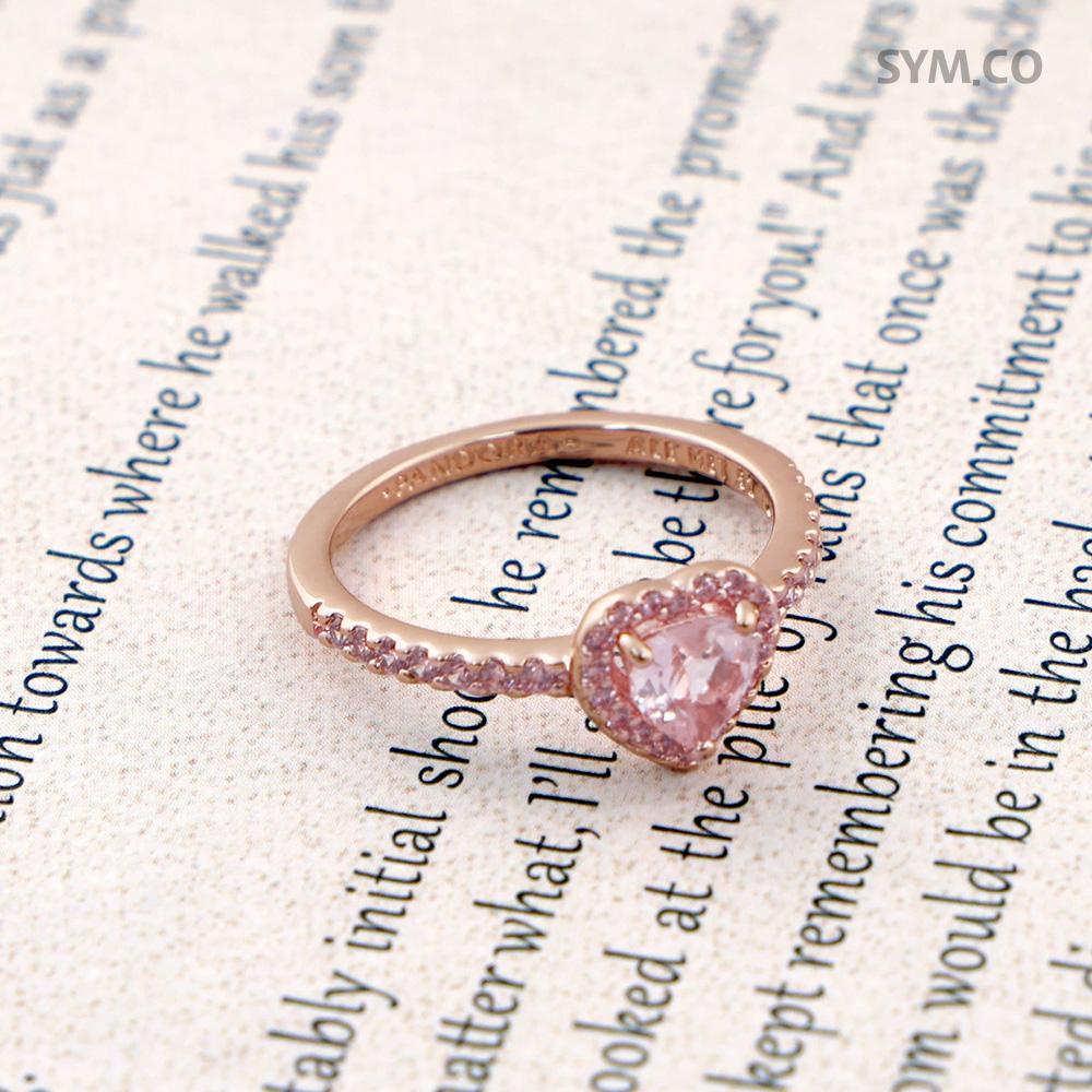 PANDORA Rose Gold Tone Pink Cubic Zirconia Silver Ring for Women