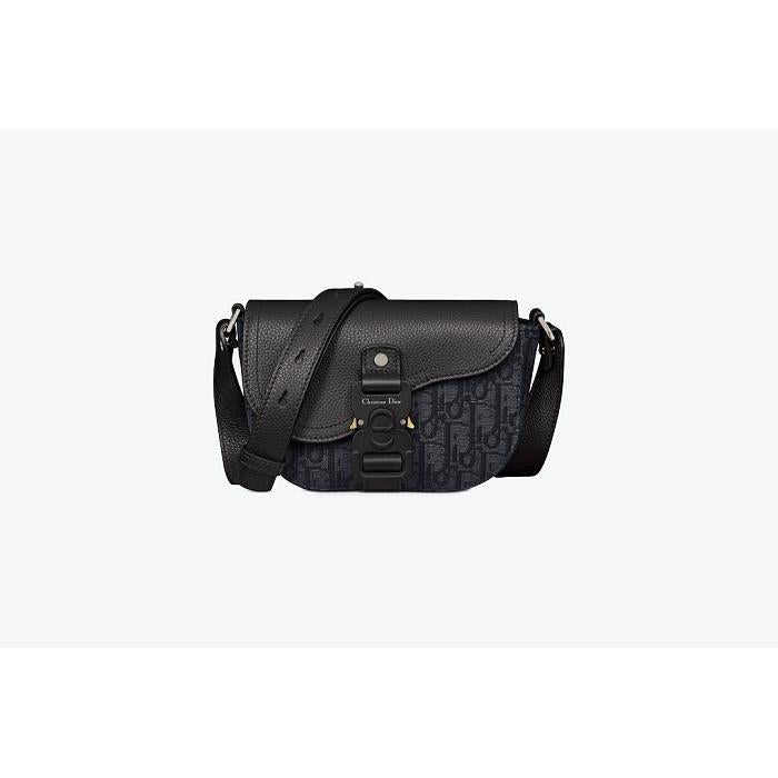 DIOR Saddle Strap Pouch Black Oblique Jacquard Crossbody Bag