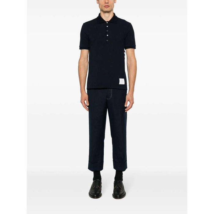 THOM BROWNE Navy Diagonal Logo Polo T-Shirt Unisex