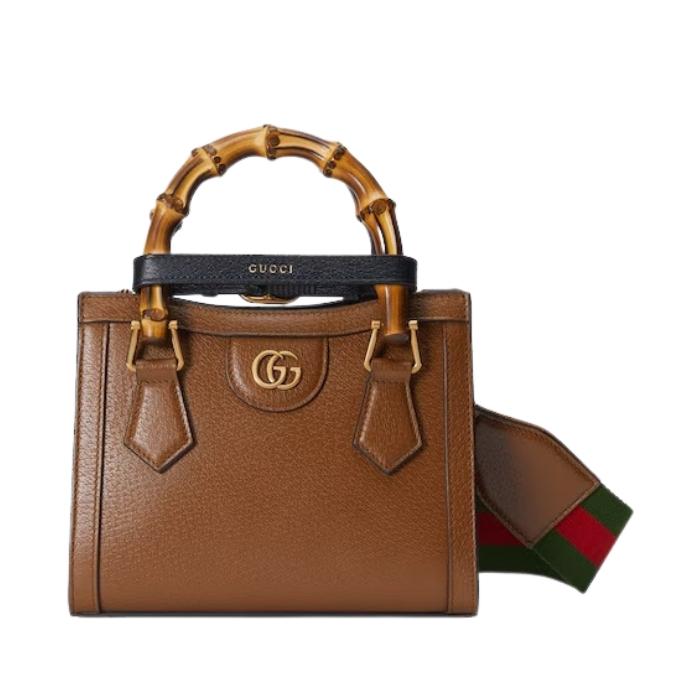 GUCCI Diana Small Tote Bag Brown Leather Top Handle Handbag