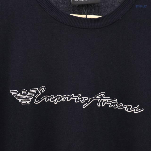 Emporio Armani Navy Viscose Crewneck Men’s Knit Sweater