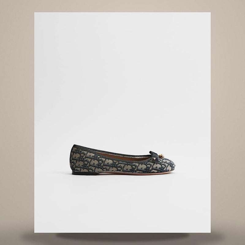 DIOR Deep Blue Dior Oblique Embroidered Cotton Ballet Flats KDF200OLF S10B