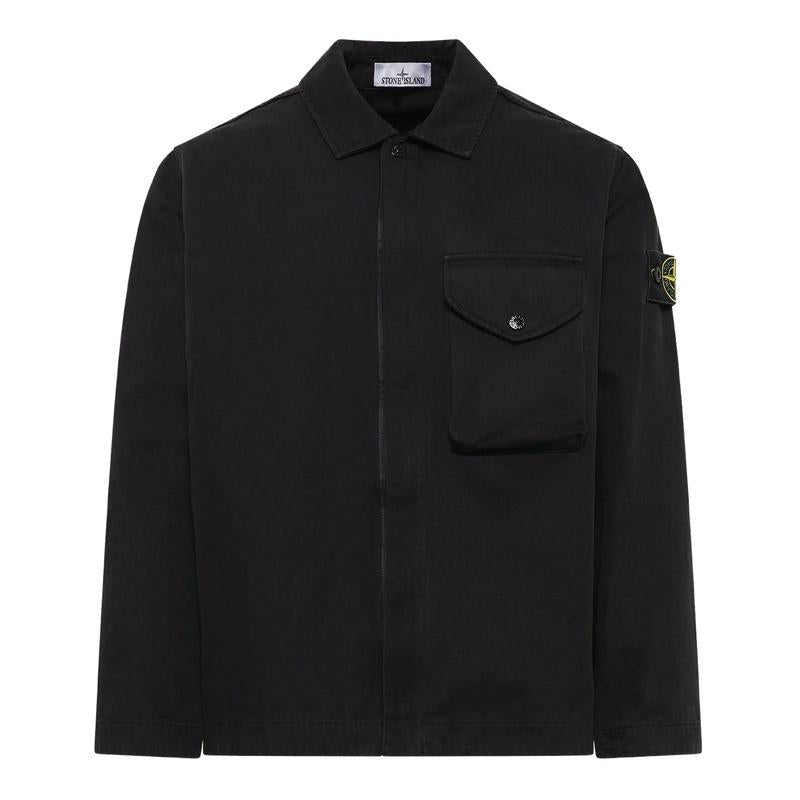 STONE ISLAND Cotton Twill Overshirt Black Men’s Long Sleeve Shirt