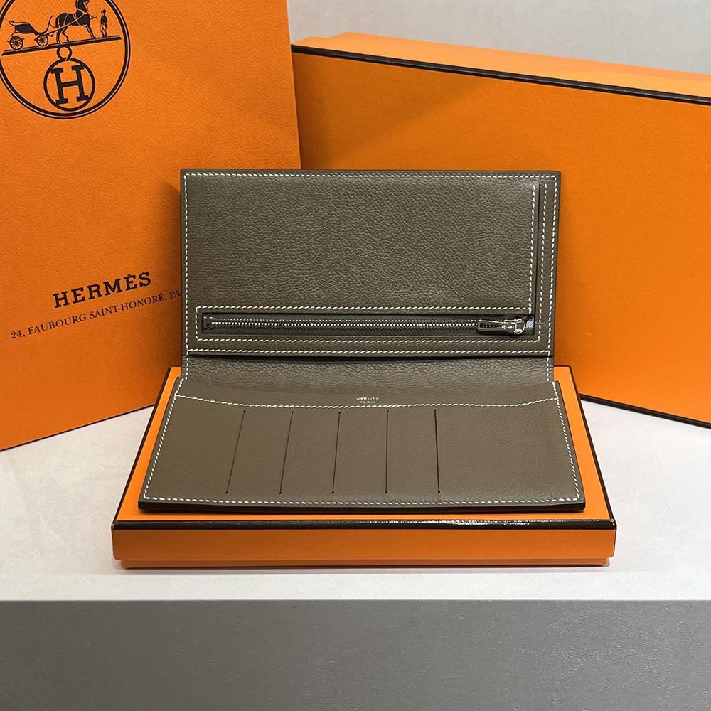 HERMES Epsom Calfskin Citizen Twill Long Wallet Etoupe Horse Lining