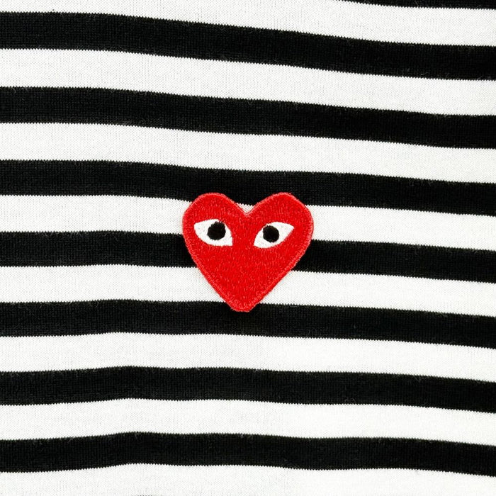 Comme des Garcons Red Heart Patch Stripe Unisex Long Sleeve T-Shirt