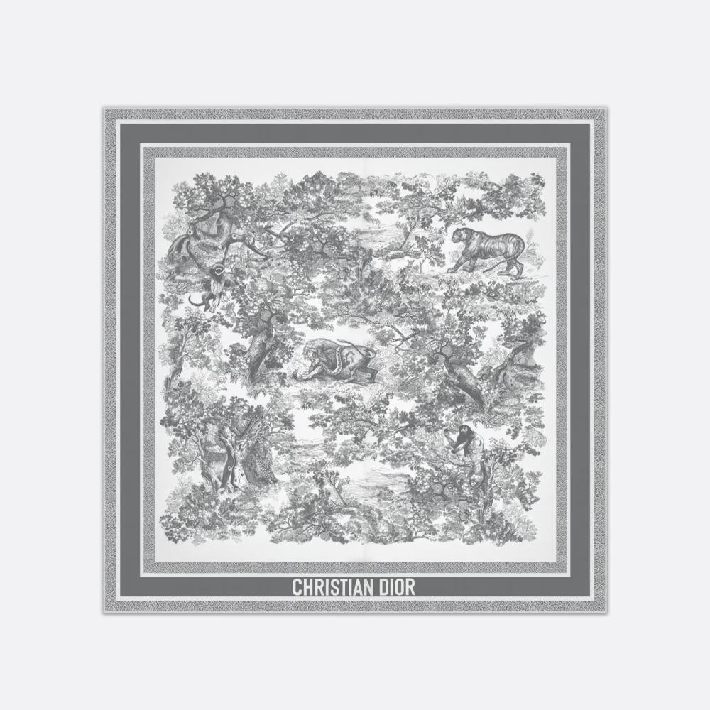 DIOR Toile de Jouy 90 Square Silk Scarf Navy Gray Pink 15JOU090I602