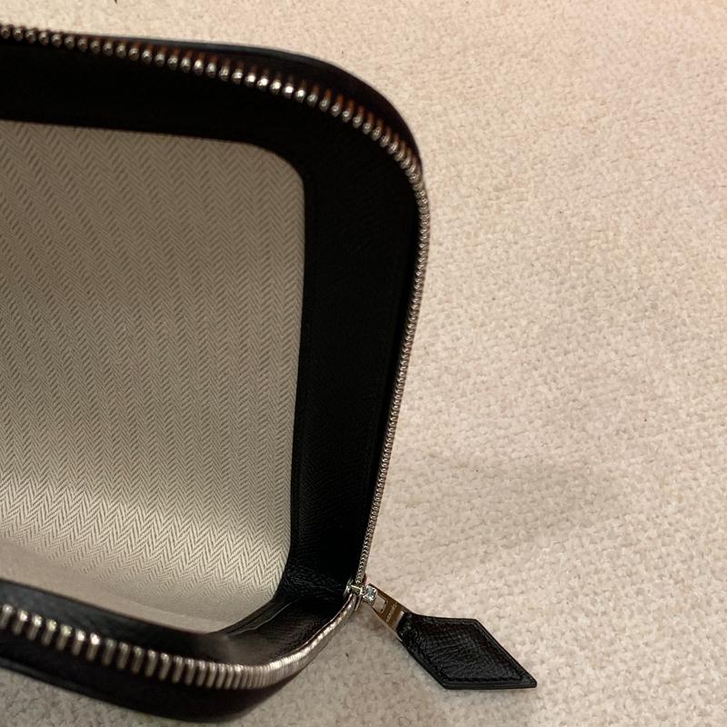 HERMES Evercolor Calfskin Zipper Tablet Pouch Black Unisex