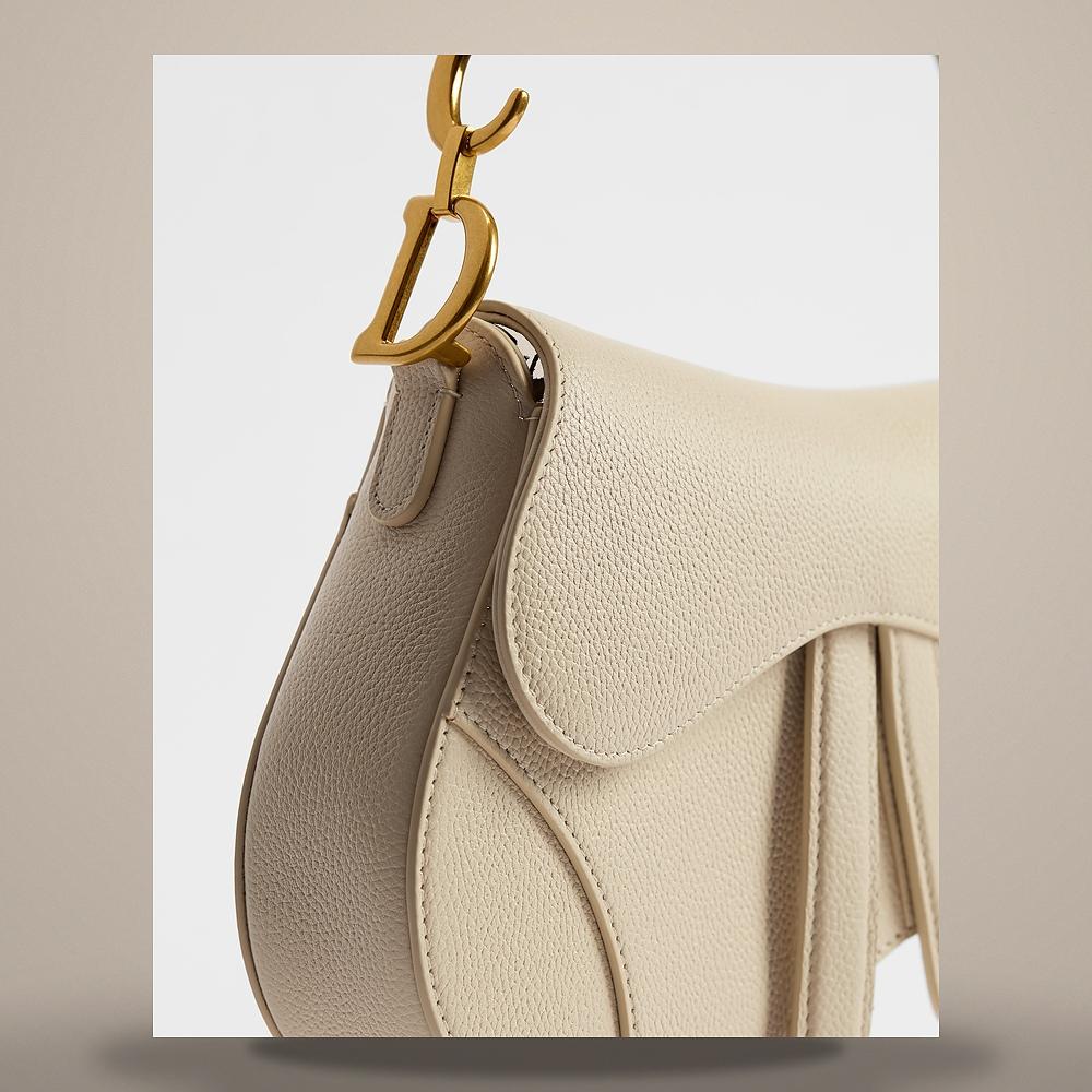 DIOR Saddle Strap Bag Small Gray Grained Calfskin Shoulder Bag M0457CUQW M79U