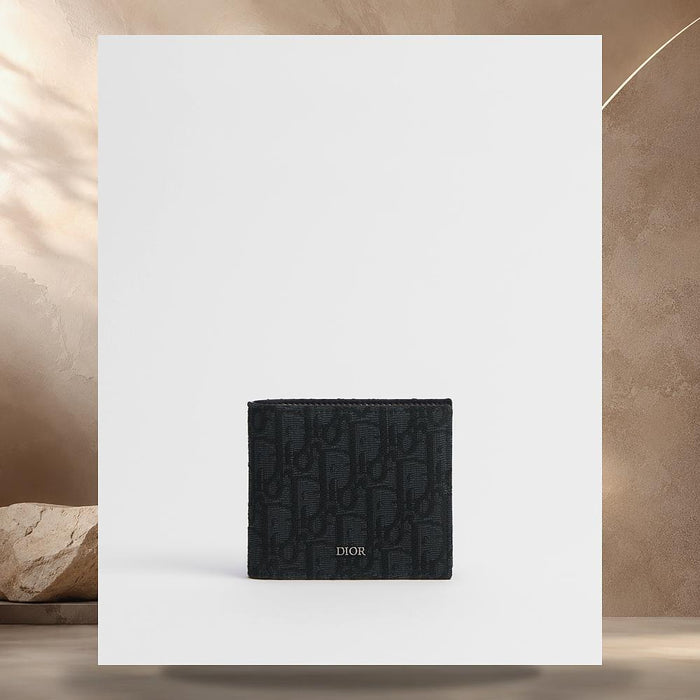 DIOR Black Dior Oblique Jacquard Coin Card Holder Wallet