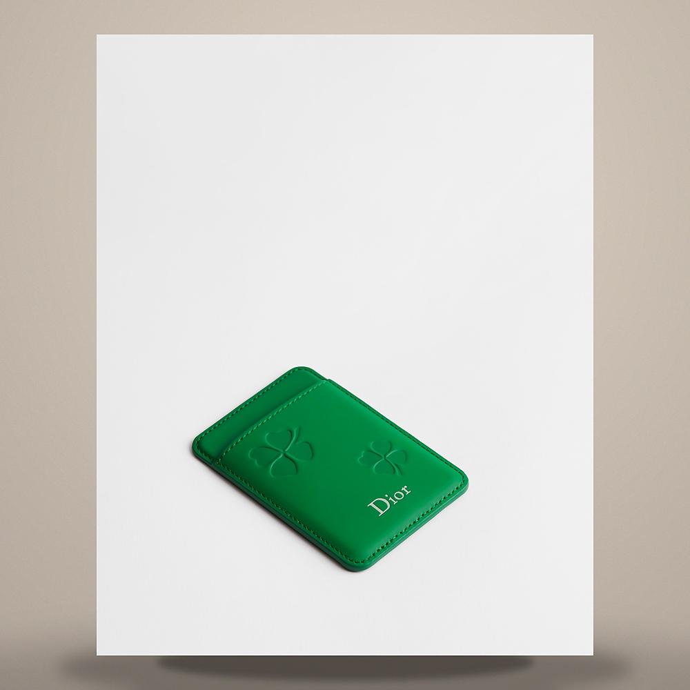 DIOR Bright Green Clover-Embossed Calfskin Magnetic Card Holder 2ESCH203TRF H607
