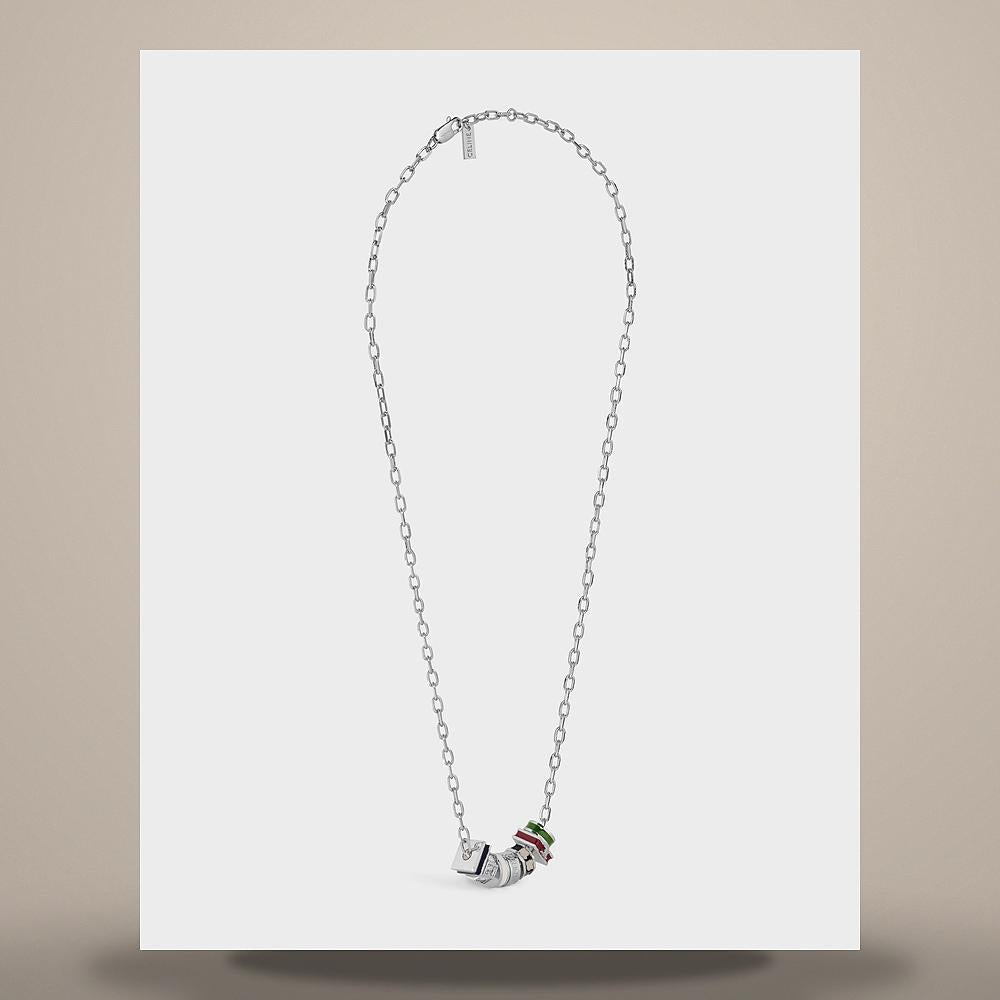 CELINE Triomphe Gourmette Necklace Rhodium Finish Brass Silver 460JF6BRA 36SI