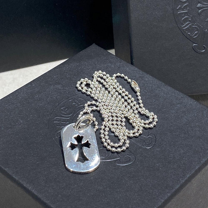 Chrome Hearts Cutout Cross Dog Tag Silver Necklace Set