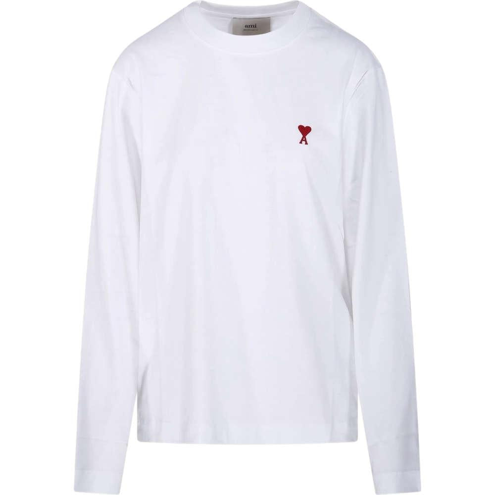 AMI Heart Logo White Long Sleeve T-Shirt Unisex Cotton
