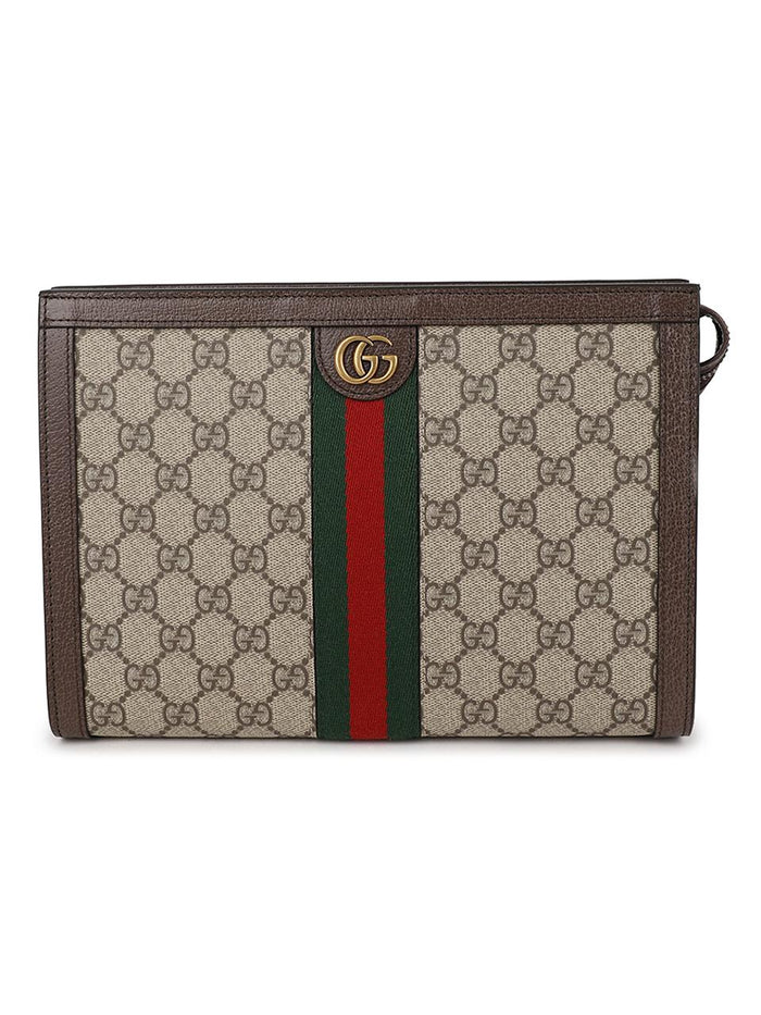 GUCCI Ophidia GG Supreme Canvas Clutch Brown Beige