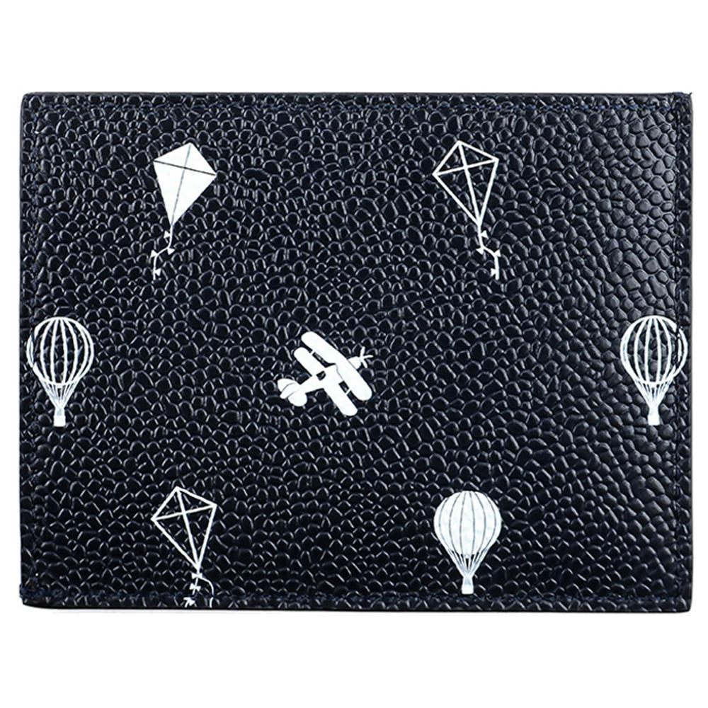 THOM BROWNE Icon Tricolor Stripe Leather Card Holder Navy