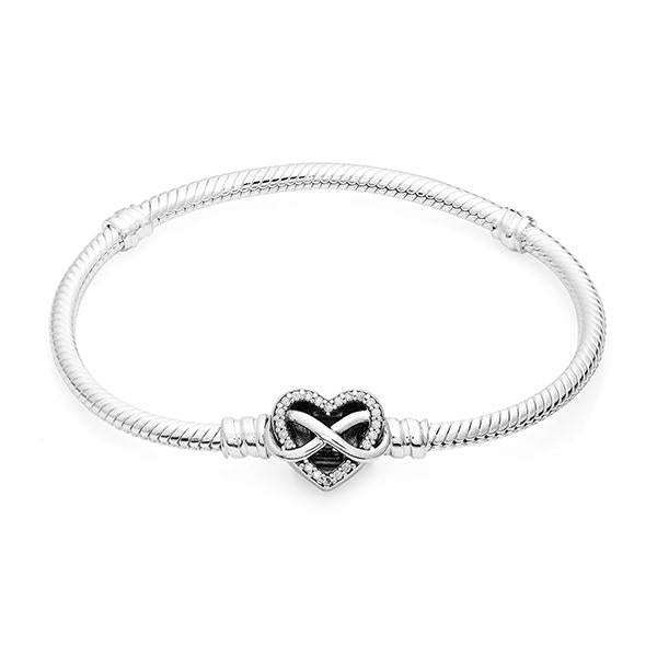 PANDORA Sparkling Infinity Heart Clasp Silver Bracelet for Women