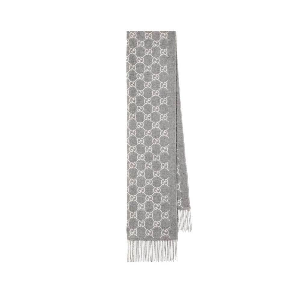 GUCCI GG Logo Cashmere Scarf Unisex Gray Scarf