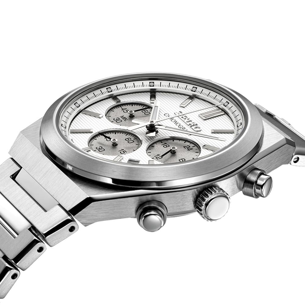 Seiko Silver White Quartz Chronograph Stainless Steel Men’s Watch