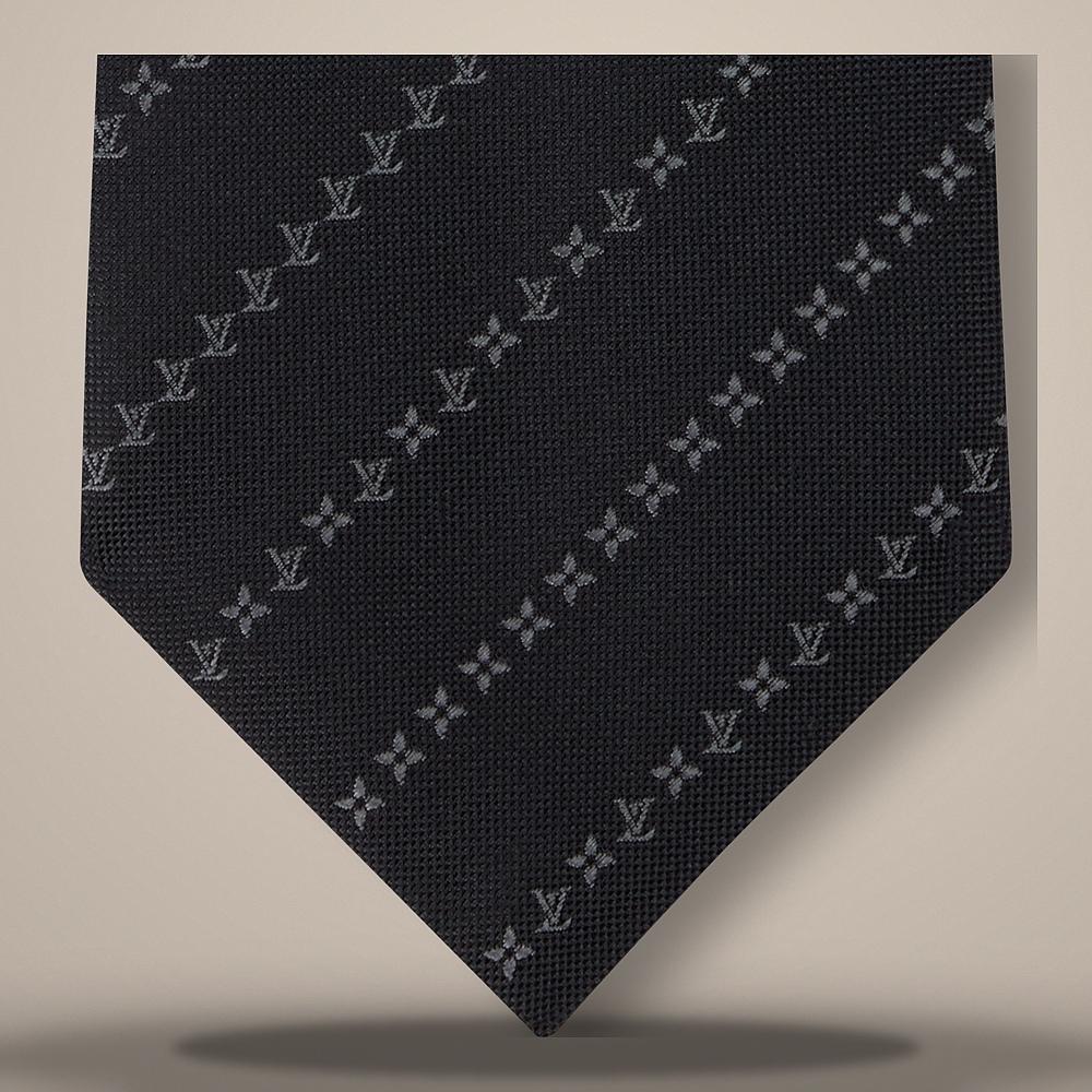 Louis Vuitton Pinstripe Micro Flower Silk Tie Black M98055