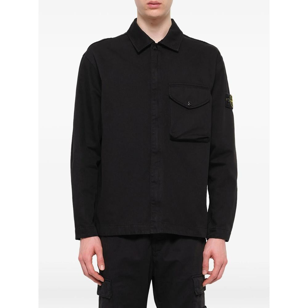 STONE ISLAND Cotton Twill Overshirt Black Men’s Long Sleeve Shirt