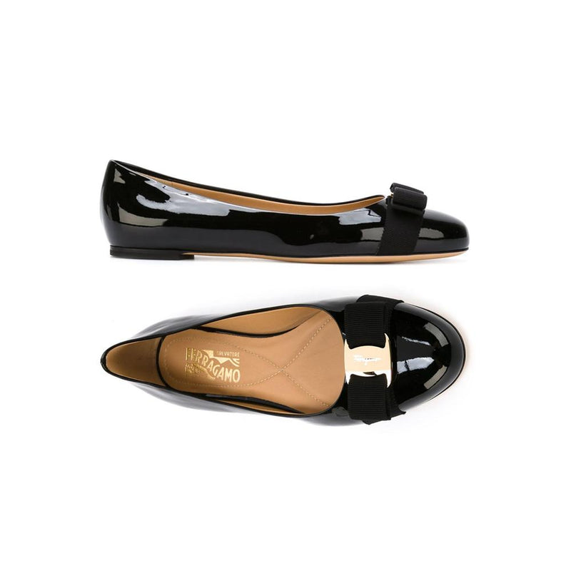Ferragamo Patent Leather Varina Ballet Flats Black 0574556