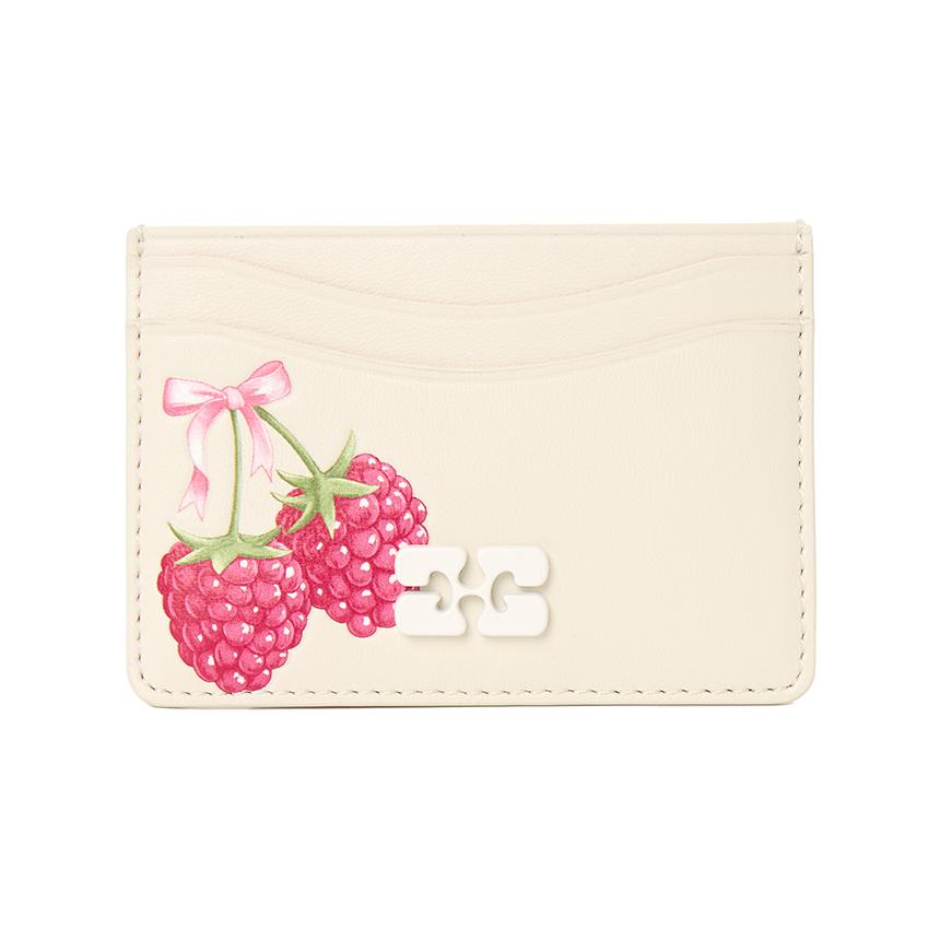 GANNI Leather Card Holder Wallet Beige