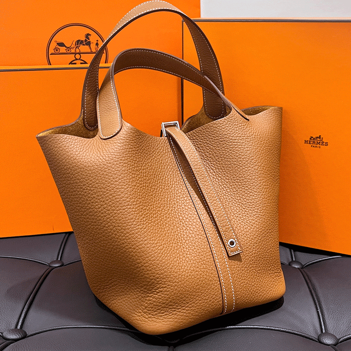 HERMES Picotin Lock Tote Bag Gold Clemence Palladium Hardware 22