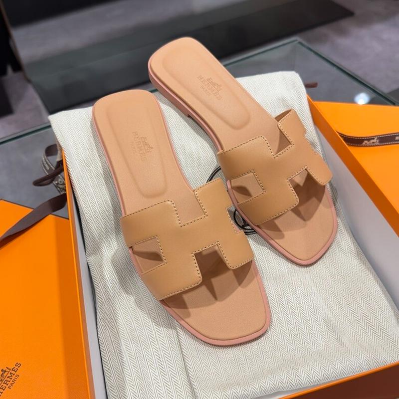 HERMES Oran Sandals Rose Light Beige Calfskin Women