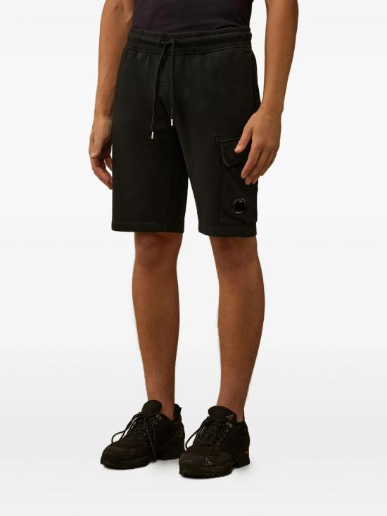 CP Company Light Fleece Cargo Lens Sweat Shorts Black RCCMSB704 A002246
