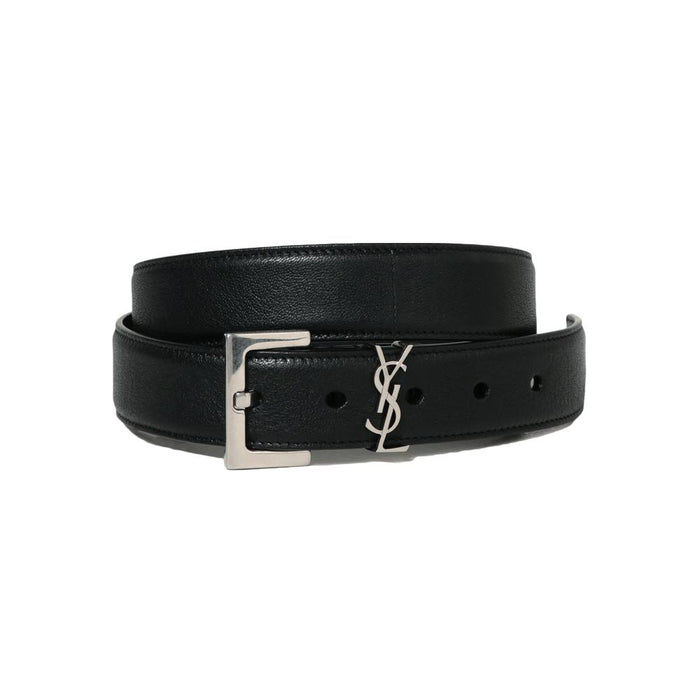 Saint Laurent Signature Logo Leather Belt Black
