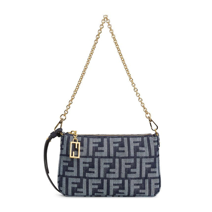 FENDI Women’s Chain Pouch Shoulder Bag Black Leather