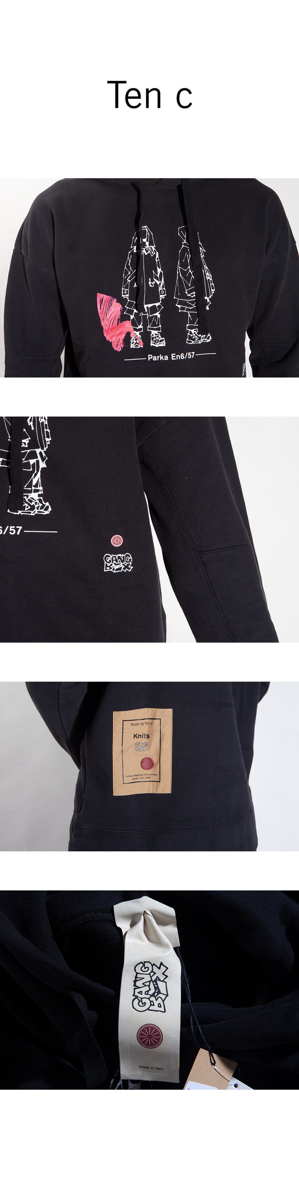Ten C x GANG BOX Men's Garment Dyed Pullover Hoodie 22CTCUF08198 999