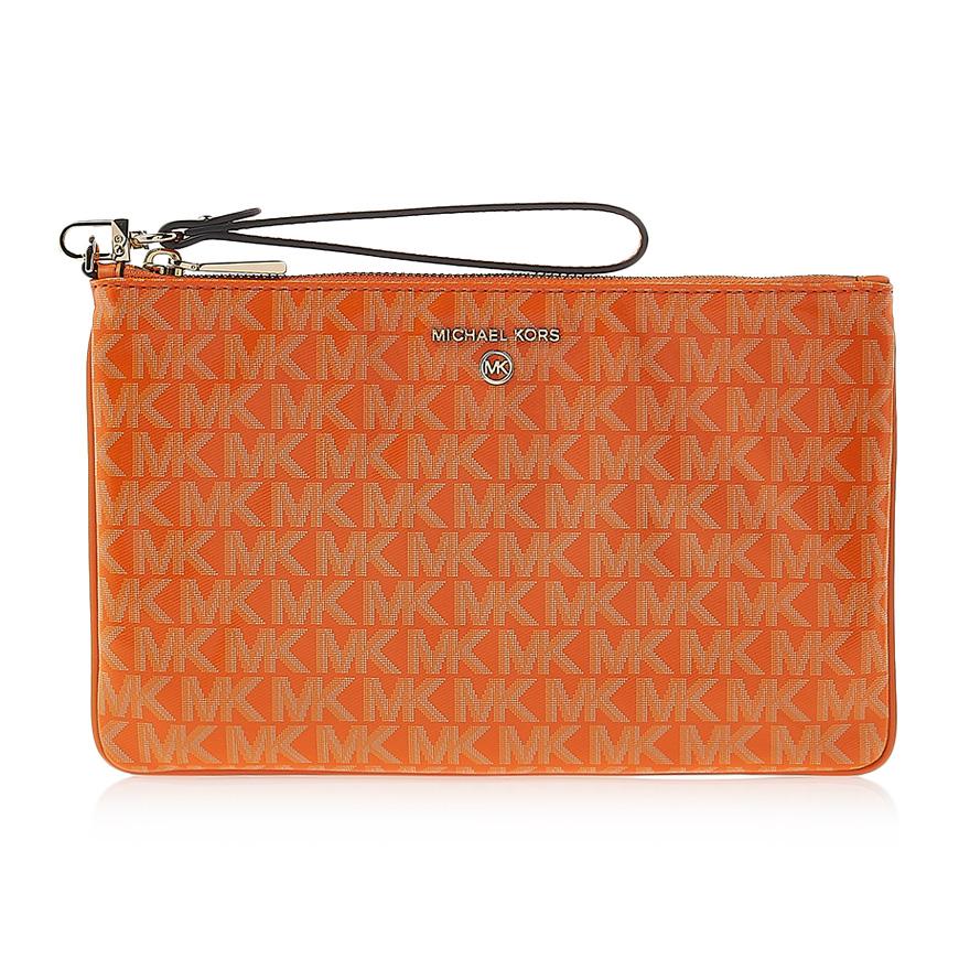 Michael Kors Logo Clutch Bag Women’s Brown Synthetic Zip Wristlet