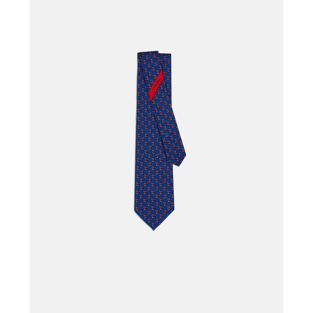 Ferragamo Dragon Print Silk Tie Navy