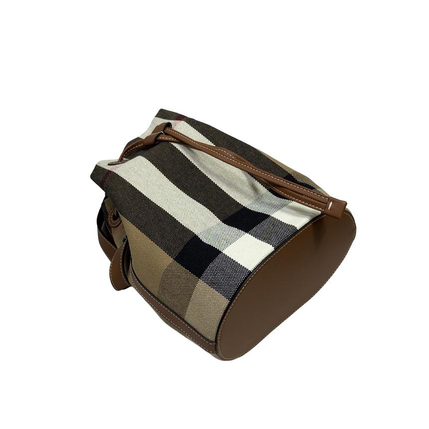 BURBERRY Check Canvas Bucket Shoulder Bag Taupe Brown Crossbody